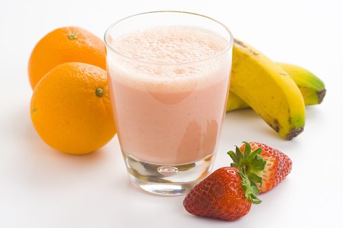 Jordgubb, apelsin och banan