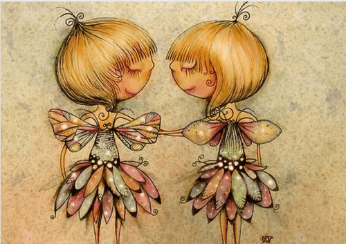 Feer som håller om varandra