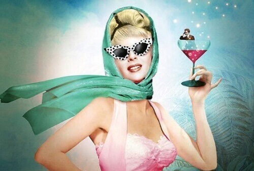 Kvinna med man i glas