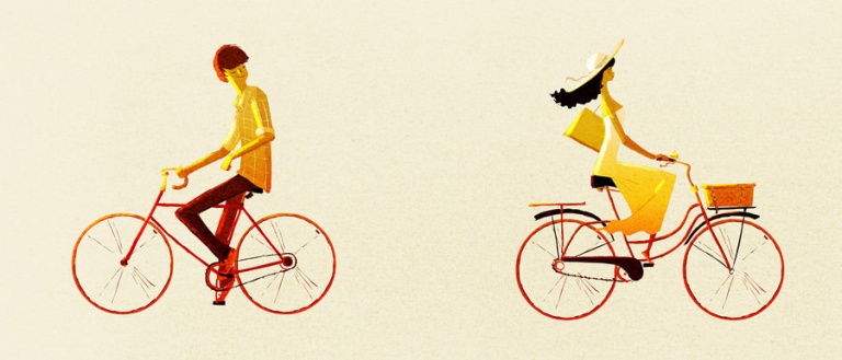 personer som cyklar bort från varandra