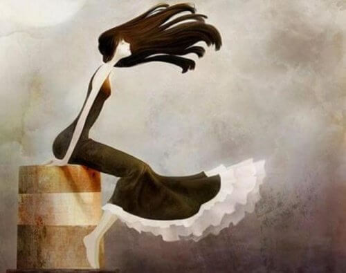 kvinna med vind i håret