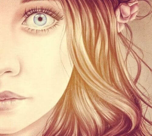 kvinna med öppet öga