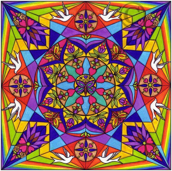 färgrann mandala med fåglar i