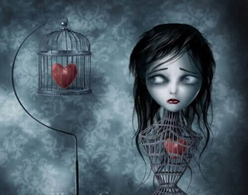 Kvinna med hjärta i bur