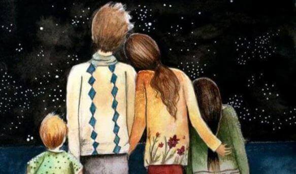 Familj tittar på stjärnor tillsammans