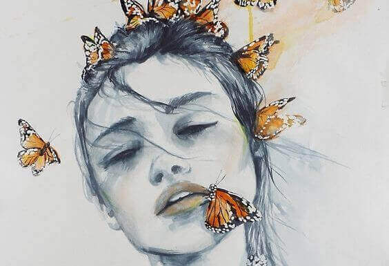 kvinna med fjärilar