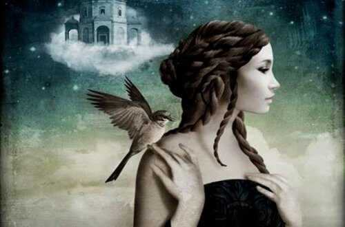 flicka-med-fagel-på-axeln