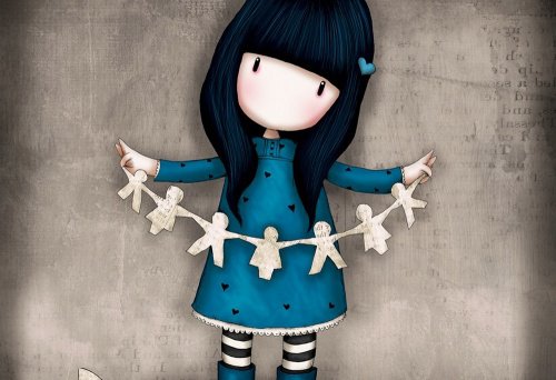 Flicka med pappersfigurer