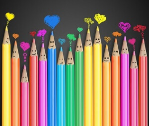 färgglada pennor i rad