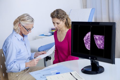 kvinna på mammografi