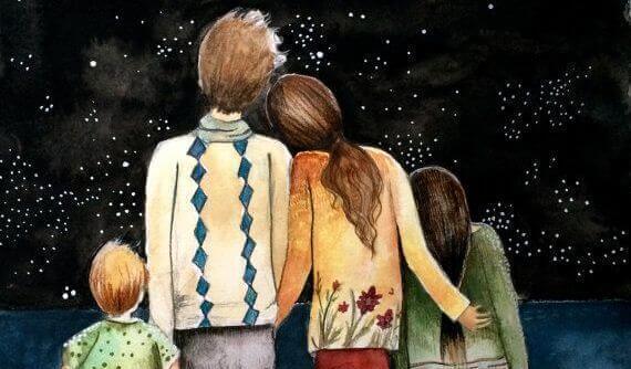 Familj under stjärnhimmel