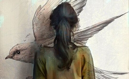 Kvinna och fågel