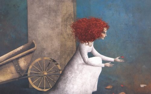 Kvinna vid skottkärra