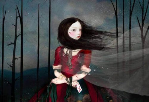 Kvinna i röd klänning