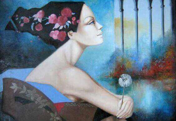 Målad kvinna med blomma