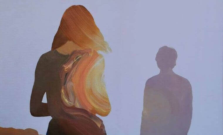 målning av kvinna och man i siluett