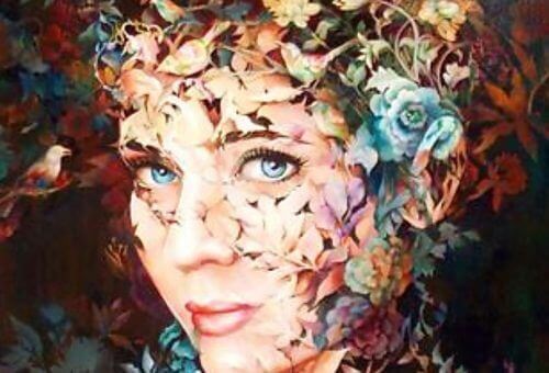 Kvinnas ansikte av blommor